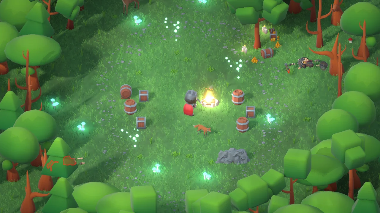 The Sun Forge Feature Showcase: a forest clearing of baked sprites.